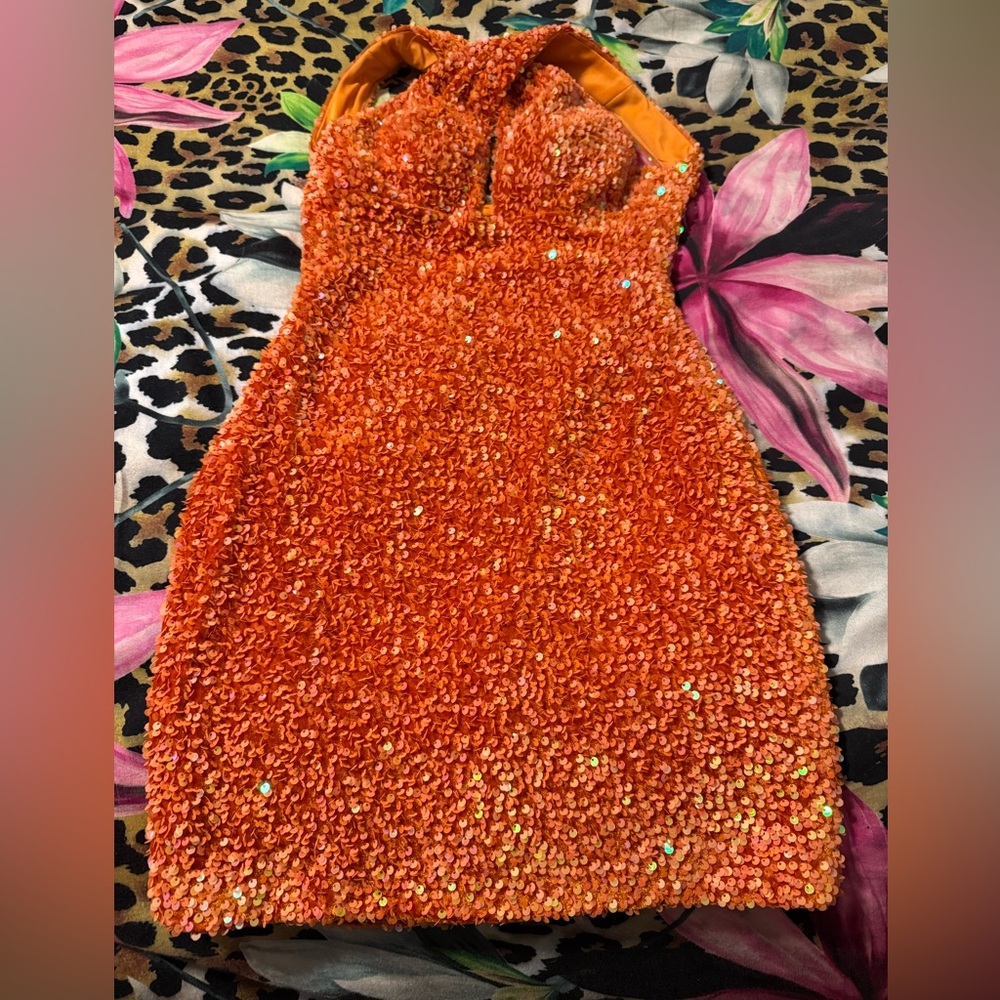 Orange Sequin Homecoming or special occassion Dress size 2